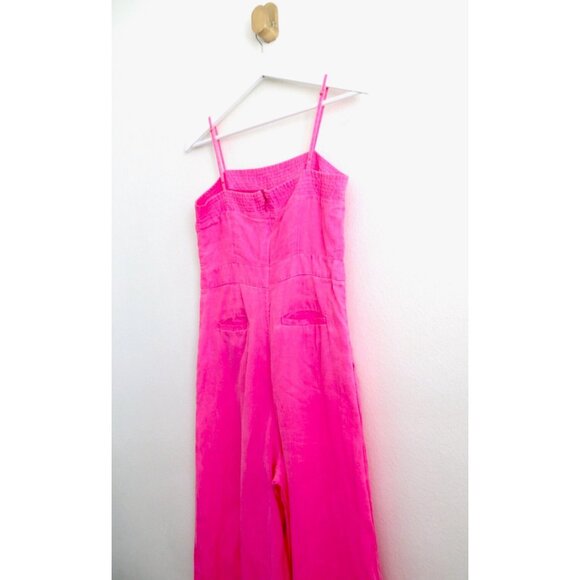 J. Crew Linen Wide Leg Jumpsuit Hot Pink Sleeveless Barbie Pink SZ 2 - Picture 6 of 8